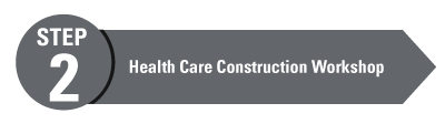 arrow graphic with health care construction workshop inside