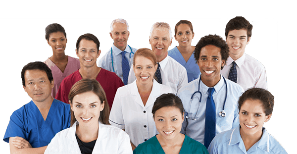 hospital staff members looking at camera