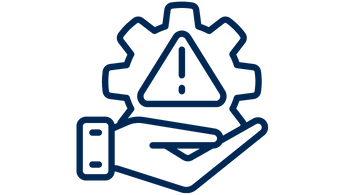 ASHE PDC Summit Track: Managing Risk with Resiliency | Vector image of a hand holding a gear with a caution sign (exclamation mark inside of a triangle)
