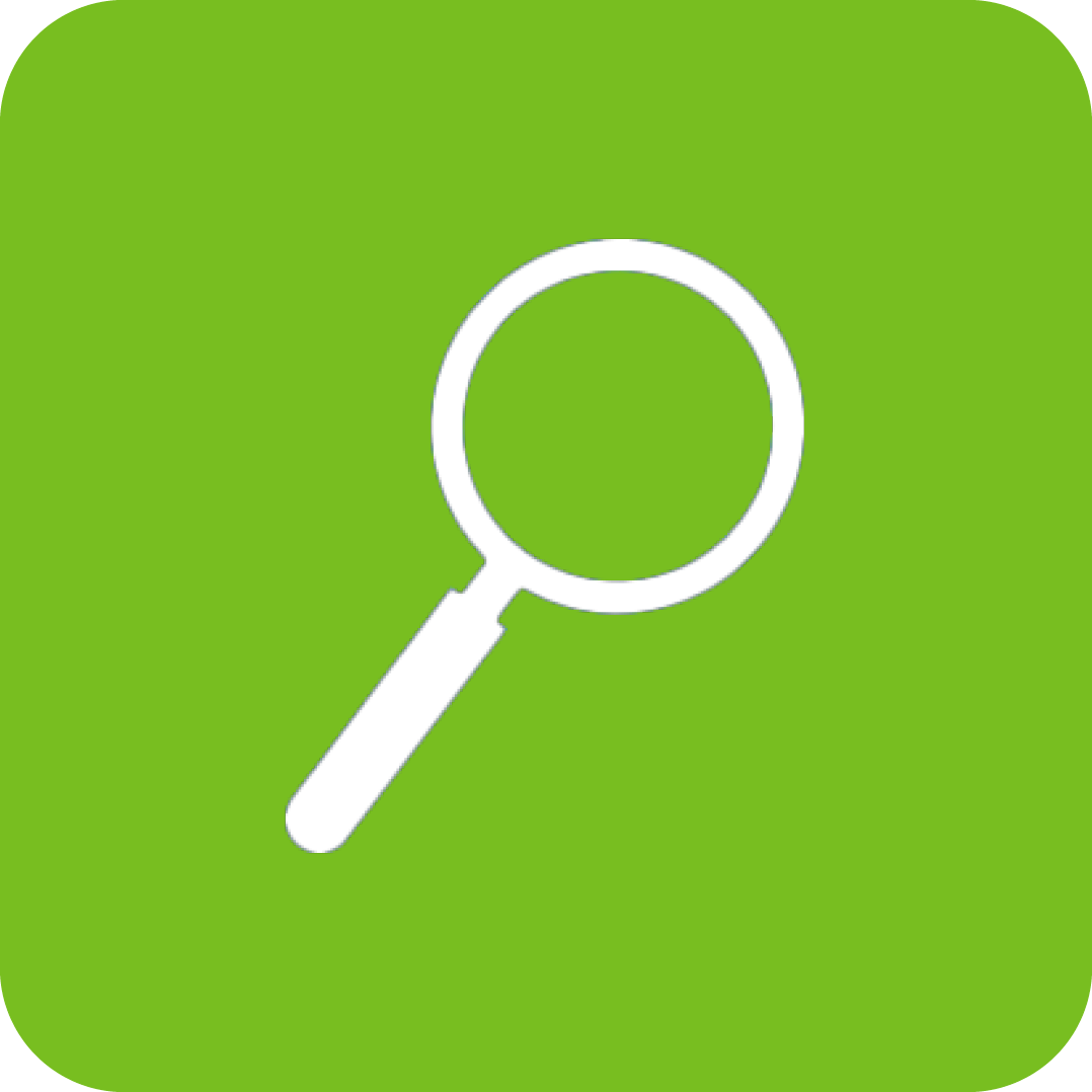 white magnifying glass icon on green background