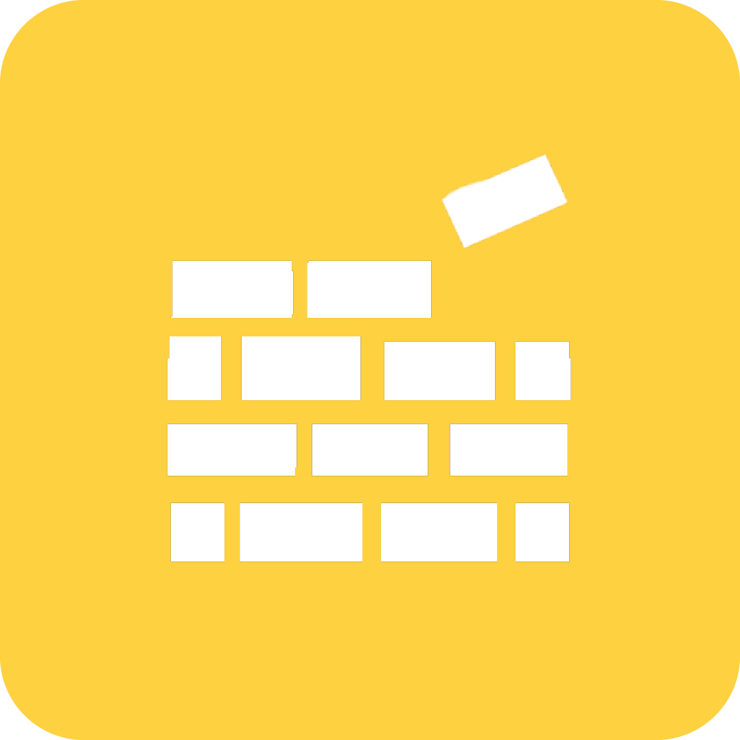 white buildling block icon on gold background