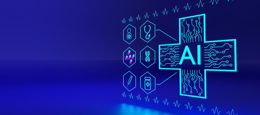 AI on blue background