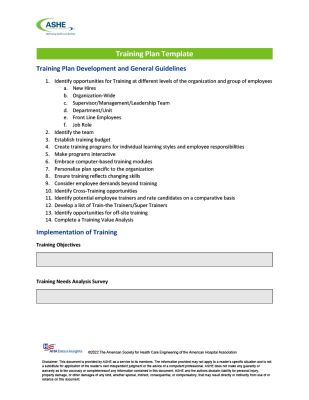 This template is designed to help establish training guidelines for staff at every level of the organization, from new hires to those in management and supervisor roles.